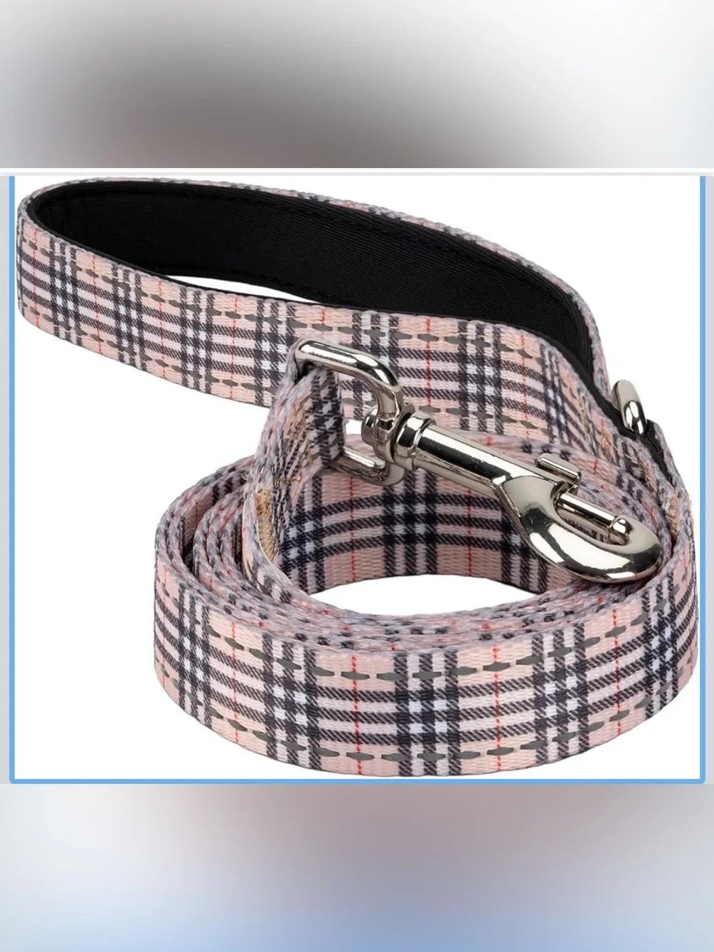 EcoBark Teacup Dog Leash, Soft & Reflective Toy Breed Leashes, Tan Plaid Strong